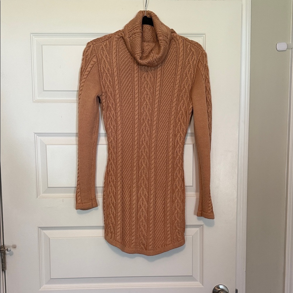 Cable Knit Turtleneck Sweater - Nude Pink
